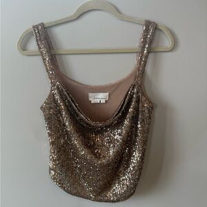 Anthropologie Sequin Gold Tank Top